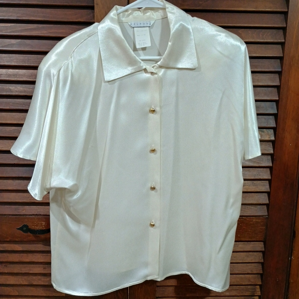 Vintage Melrose Cream Ivory Short Sleeve Blouse Top Shirt Size 14